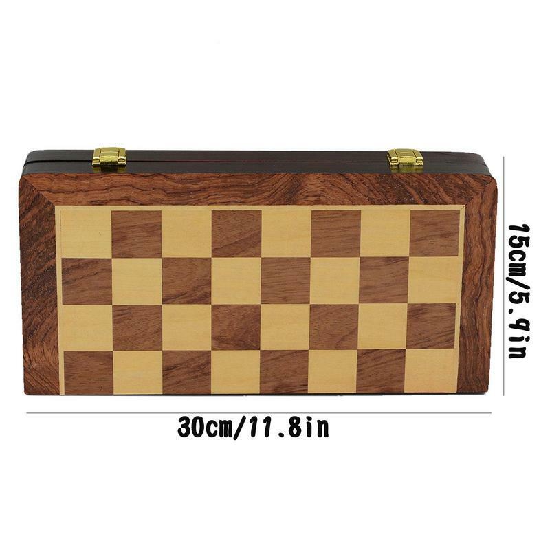 Folding Wooden Chess Board Game Set, Portátil, Magnético, Handmade, Viagem, Desktop, Entretenimento