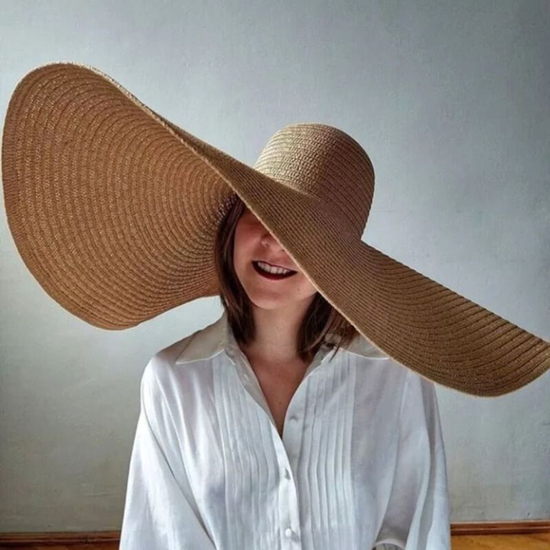 Sombrero de paja de ala ancha para el sol, sombrilla plegable con protección UV de alta calidad, 70cm
