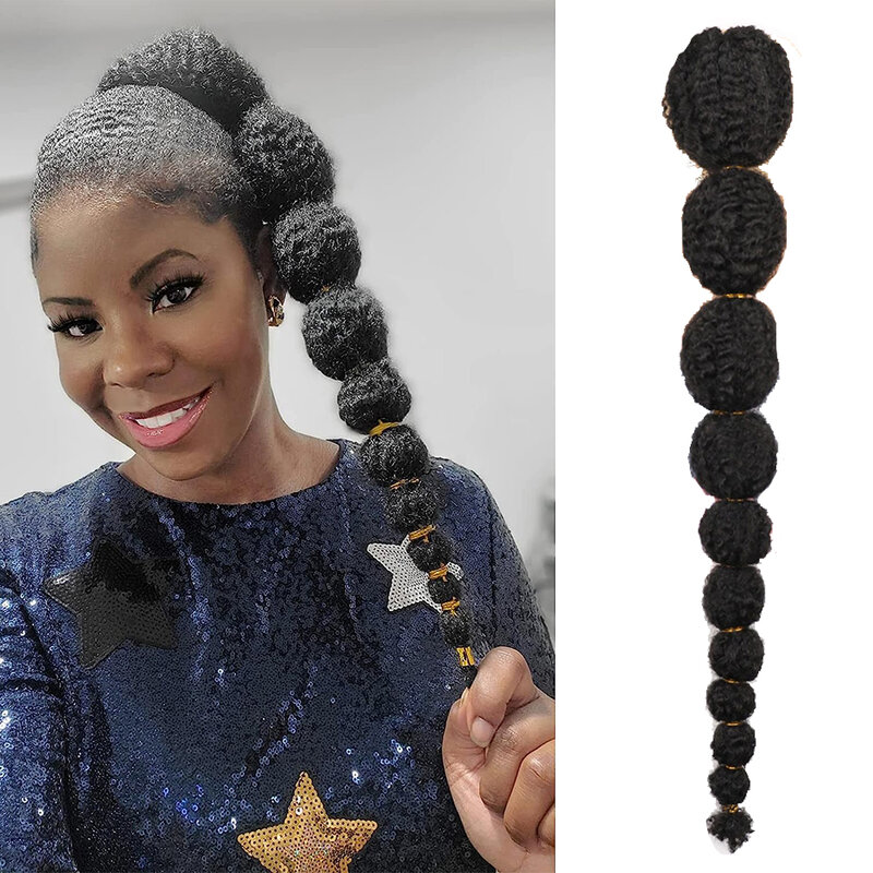 Long Afro Puff Yaki Straight Lantern Braid Bubble Ponytails Extension Drawstring Synthetic Clip In Hairpiece For Black Women