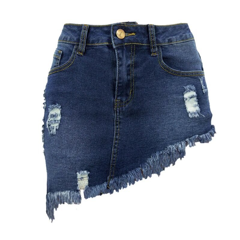 Borda crua feminina saia jeans assimétrica, saia jeans verão, borla, irregular, cintura alta, desfiada, de férias, 2024