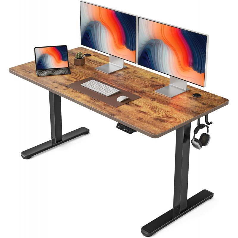 FEZIBO Electric Standing Desk, 55 x 24 Inches Height Adjustable Stand up Desk, Sit Stand Home Office Desk, Computer Desk, Rustic