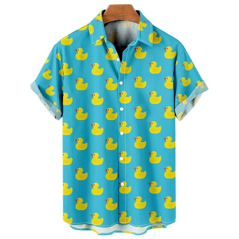 Рубашка мужская с 3D принтом утки, повседневная Гавайская Праздничная пляжная блузка, уличная одежда, топ, Y2k, лето