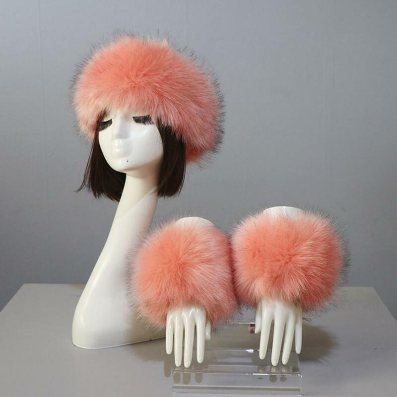 Luxury Women Headband Gloves Winter Caps Female Hats Cuffs Set Evening Dress Faux Rabbit Fur Furry Empty Top Hat Wrist Sleeves