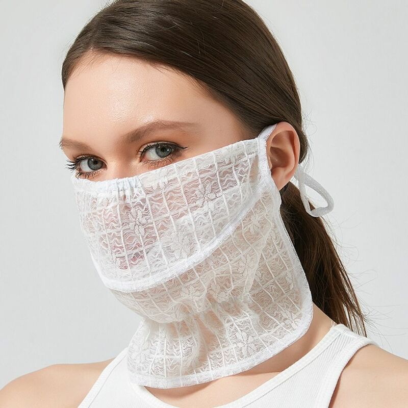 Voile de protection solaire réutilisable pour femme, couvre-visage en dentelle, masque respirant pour le cou, 2 pièces