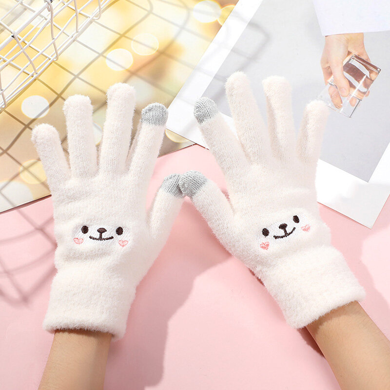 1 para grubych rękawiczki z dzianiny z norek dla kobiet puszystych miękkich ciepłych pełne rękawiczki zimowych rękawiczek z ekranem dotykowym rękawiczki z dzianiny