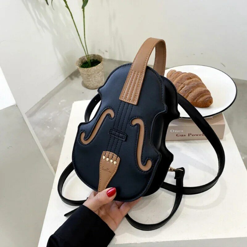 Sac à bandoulière en cuir PU pour femme, violon créatif, petit sac à dos pour femme, design de luxe, fil, mode initiée