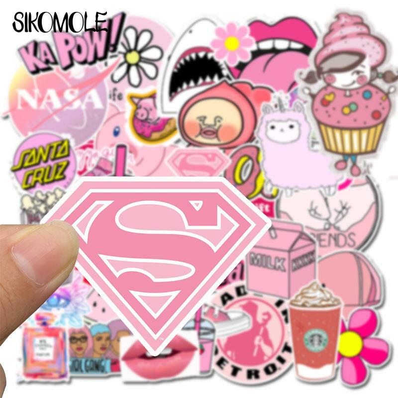50Pcs PVC Girls Kawaii Pink Fun Sticker Toys Luggage Stickers for Suitcase & Motor Car Fashion Laptop Decals Stickers F5
