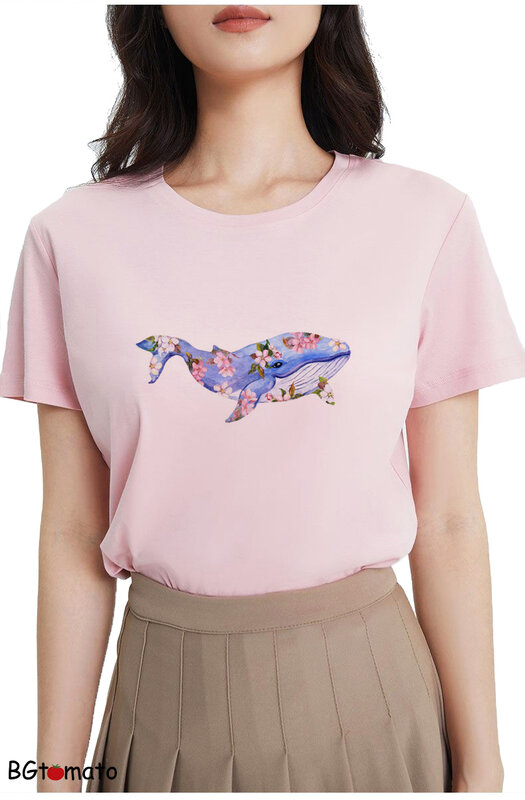 Camiseta de ballena de nuevo diseño creativo, personalizada, popular, para mujer, cómoda, de buena calidad, A037