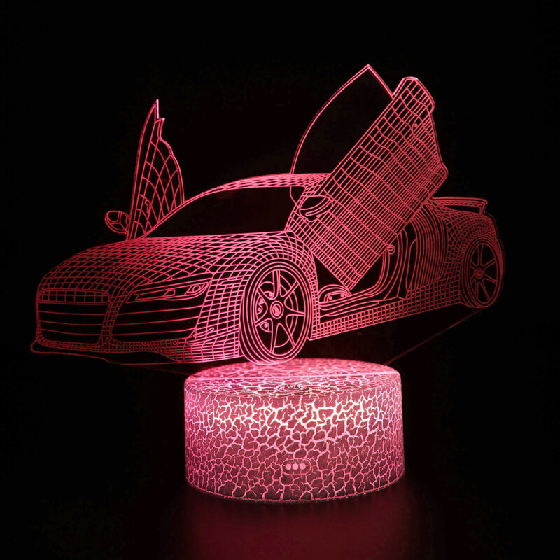 NIghdn-Veilleuses LED 3D pour enfants, voiture de sport, lampe de table Proy, décoration de la maison, cadeaux d'anniversaire pour garçons et filles, colorées