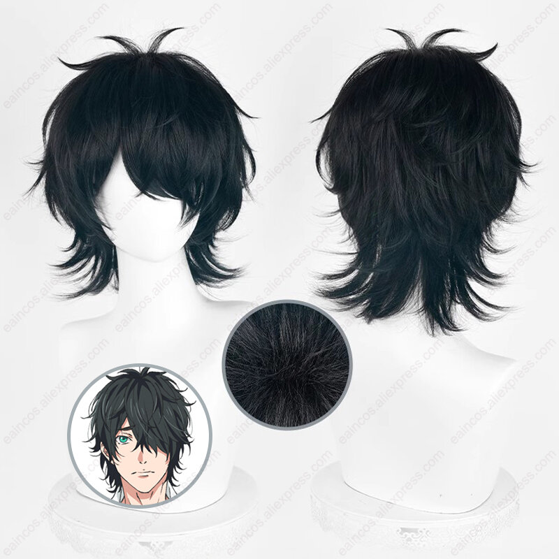 Anime Toru Fujisaki peruka do Cosplay Jimmy 38cm czarne zielona krótka peruki odporne na ciepło syntetyczne włosy