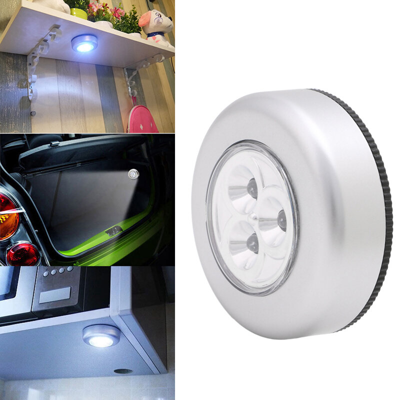 3 LED Car Home Wall Camping for Touch Push Lamp Battery Powered Night Light