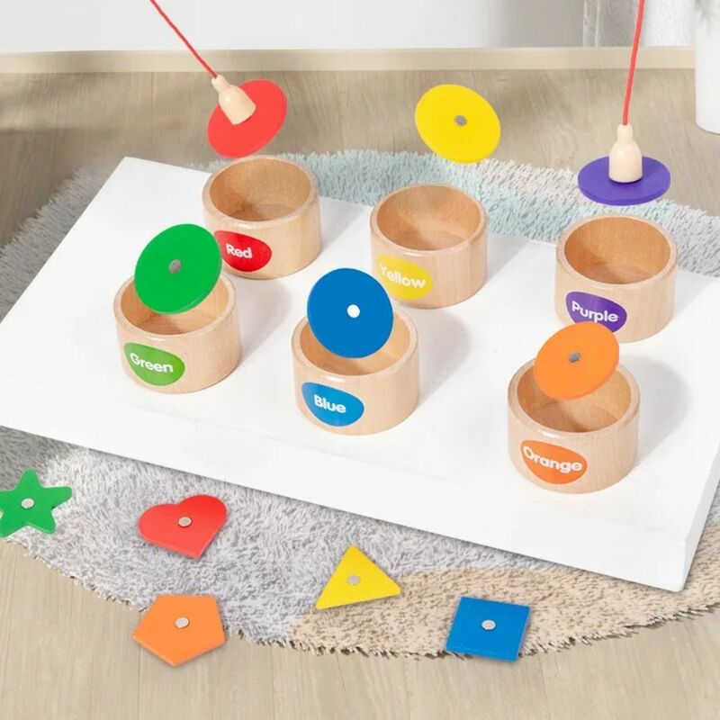 Juego de pesca geométrico de taza de clasificación, juguetes a juego con forma de Color magnético, postes de pesca de madera