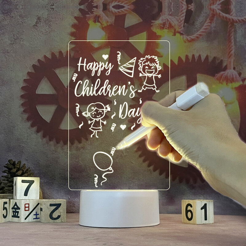 Criativo levou placa de nota luz da noite usb message board com caneta luz do feriado decoração presente namorada crianças diy lâmpada da noite