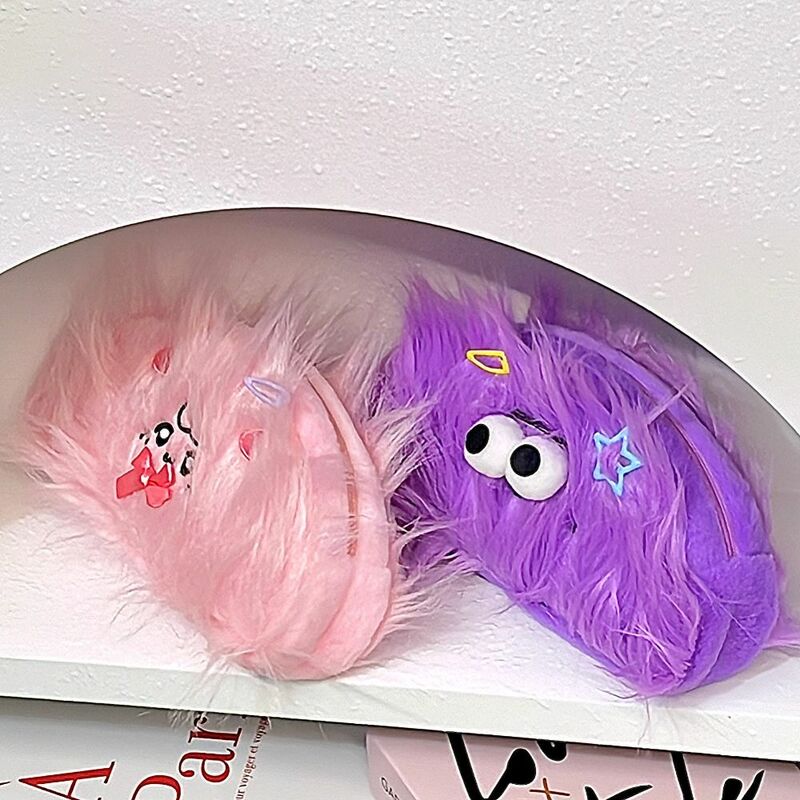 Zipper Afro-Hair Doll Pen Bag Stationery Storage Large Capacity Soft Plush Pen Bag DIY Fluffy Hair Multi-Function