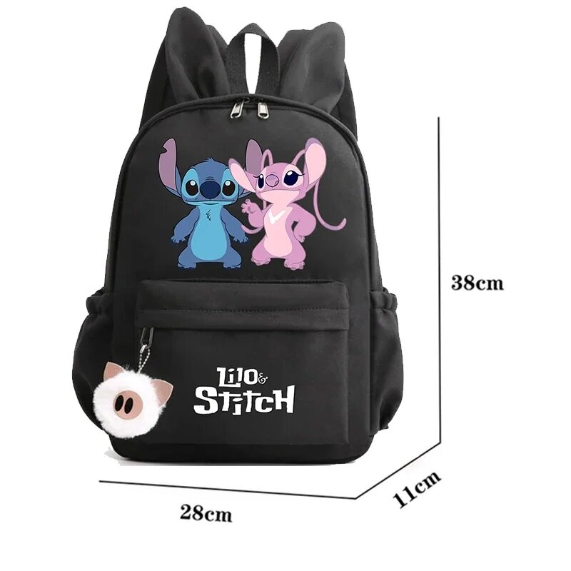 Tas punggung anak laki-laki dan perempuan, ransel Disney Lilo Stitch, tas sekolah kasual remaja, tas punggung telinga kelinci bepergian untuk anak laki-laki dan perempuan