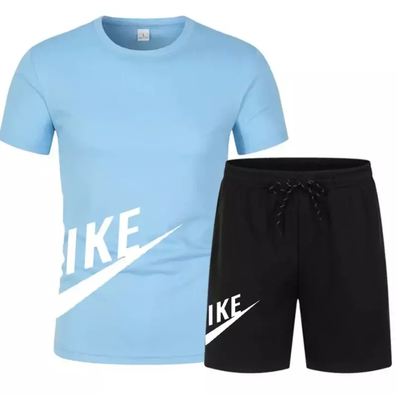 2024 New Summer Men's Sports Set Casual Fitness Jogging Basketball Fashion Short Sleeve T-shirt + Shorts 2 Sets