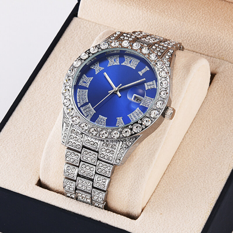 Gorąco sprzedający się męski spersonalizowany zegarek kwarcowy w stylu hip-hopowym z diamentowym zestawem 2024