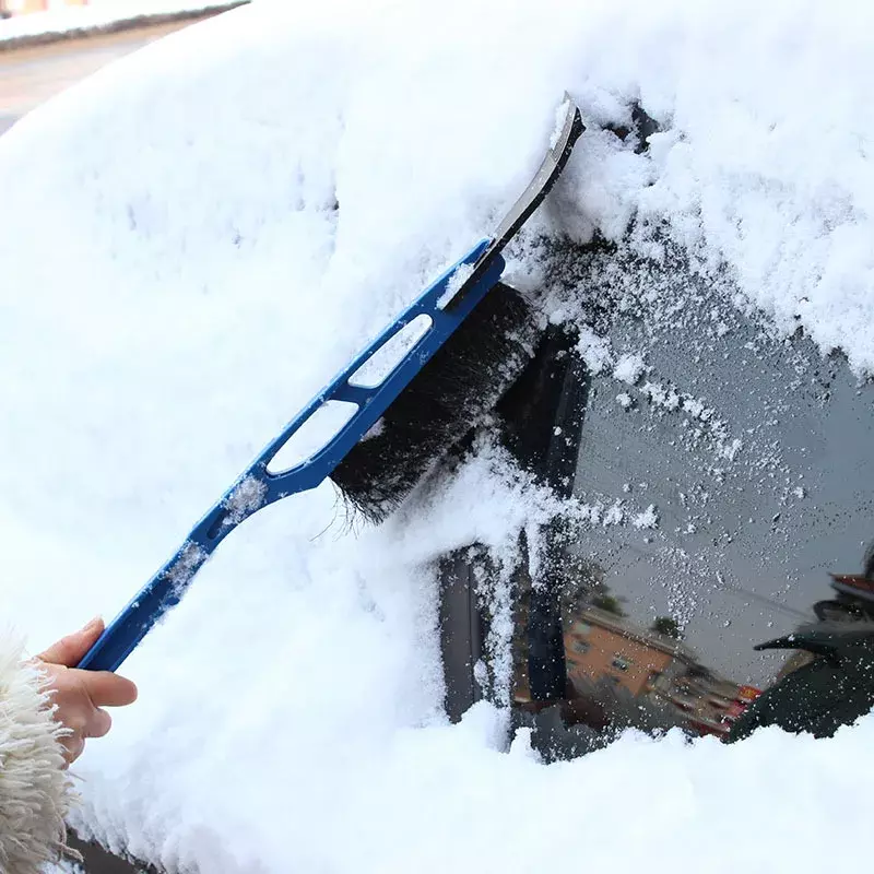 พลั่วตักหิมะแบบ2-in-1อเนกประสงค์สำหรับรถยนต์พลั่วกวาดหิมะแปรงกวาดหิมะละลายน้ำแข็งพลั่วฤดูหนาว