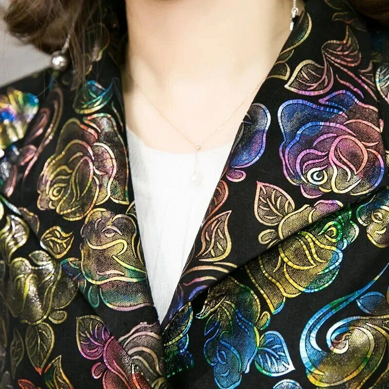 Mantel Trench kulit asli motif bunga multiwarna, mantel Trench kulit domba asli modis pakaian luar panjang