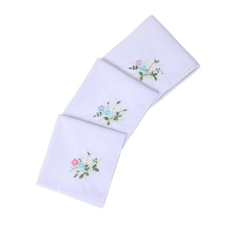 Pañuelo cuadrado bolsillo con bordado flores para mujer, pañuelos bolsillo 28x28cm, 3 uds., T8NB
