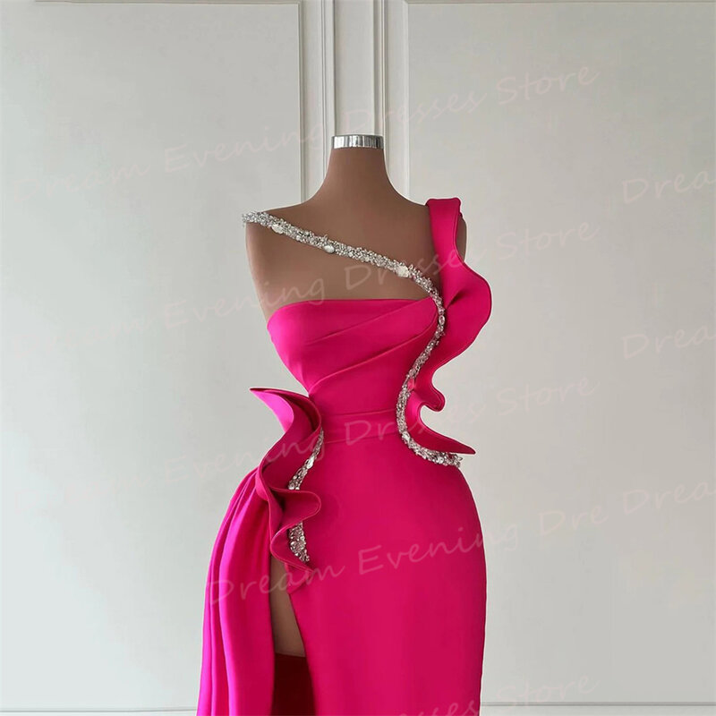 2024 패션 여성 인어 매력적인 이브닝 드레스, 섹시한 원 숄더 민소매 무도회 가운, 사이드 스플릿 드레스