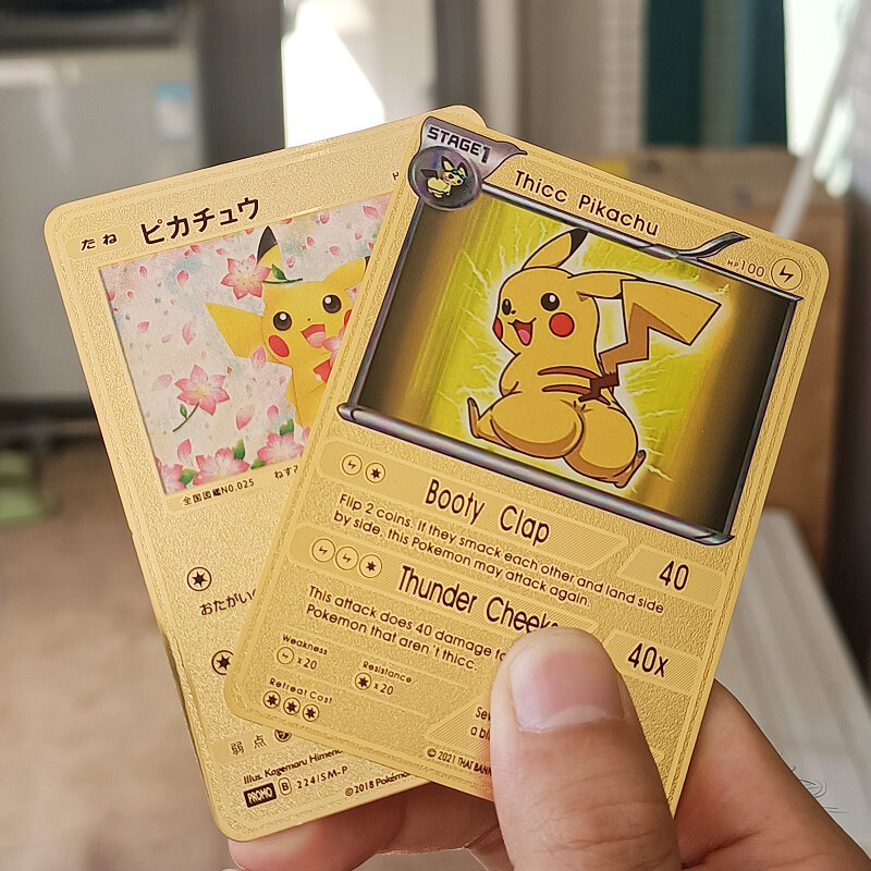 Pokémon Pikachu Metal Game Cards, Psyduck fofo, Bulbasaur, Anime Battle Collection Cards, Golden Iron Cards, Brinquedos infantis, presente de aniversário
