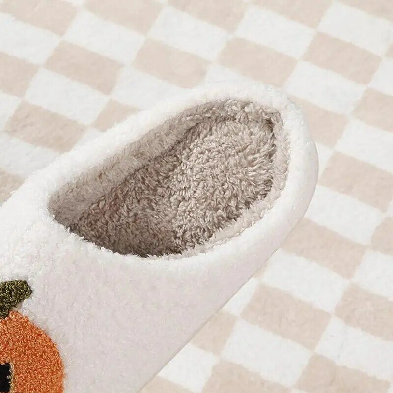 Halloween Slippers For Women Fuzzy Slippers Indoor Cotton Slippers Festive Halloween Design Non-Slip Sole And Excellent Traction