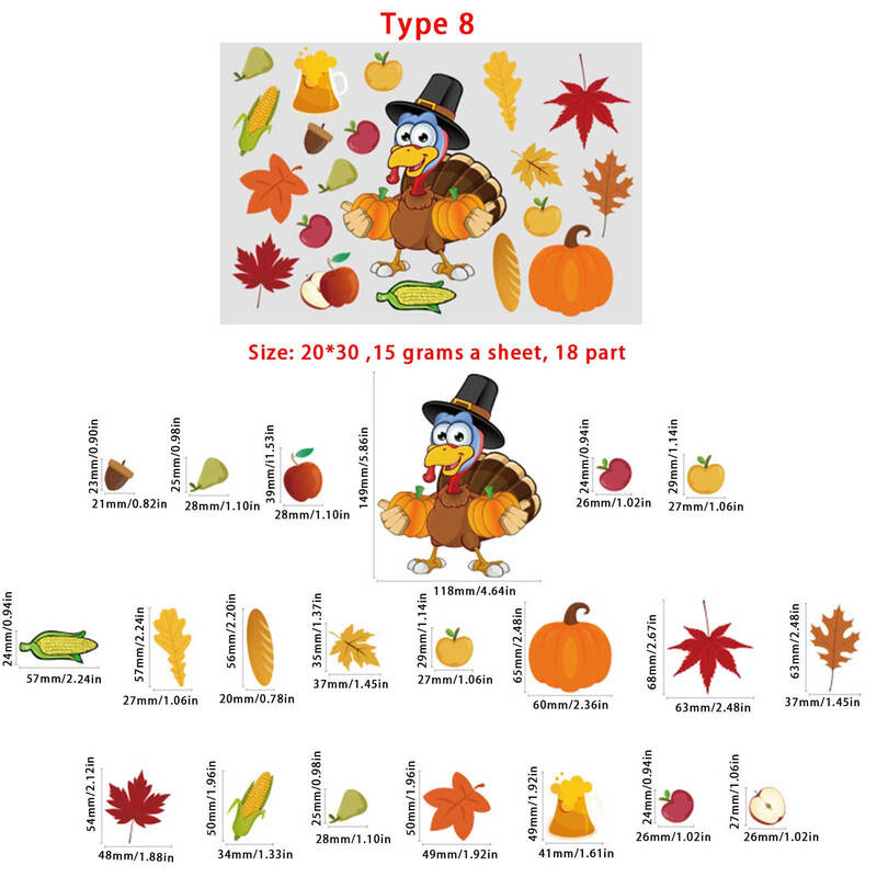 Abóbora Decalque Adesivos, Maple Thanksgiving Decorações