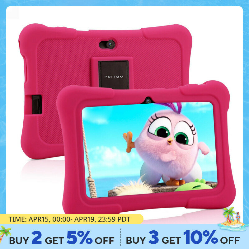 PRITOM Tablet para niños de 7 pulgadas Quad Core Android 10 32GB WiFi Bluetooth software educativo instalado