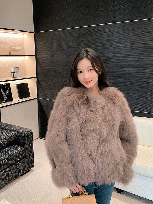 Fur Coat Women's Loose Fashion Solid Color Short Thickened Warm All-Match Casual Single-Breasted Fox New Winter  Fur Integrated