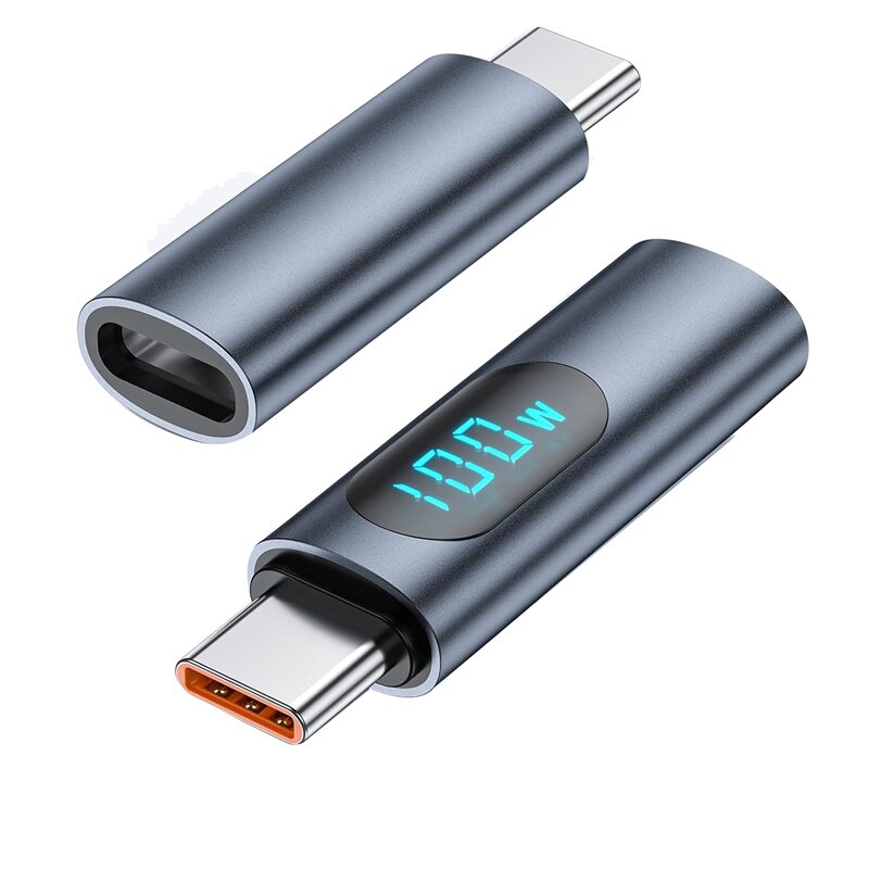 Adattatore USB C da 2 pezzi Display a LED PD 100W Tester per misuratore di potenza veloce da maschio a femmina, adattatore per estensione del Monitor del caricatore USB-C, durevole