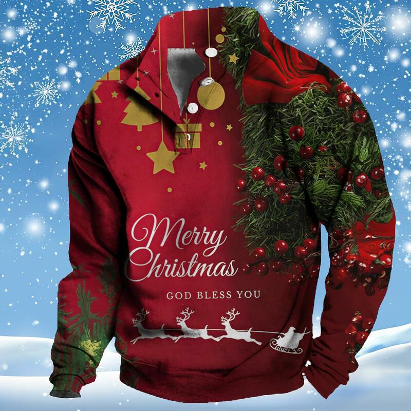 Atasan sweter berkancing Natal Tahun Baru, jaket Abarth hoodie untuk pria Y2k musim gugur lengan panjang motif 3d Atasan pakaian jalan