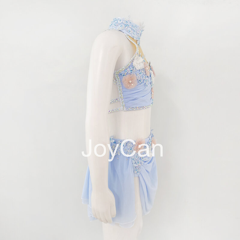 JoyCan gaun dansa Lyrical, kostum tiang tari Biru Jazz, pakaian latihan penampilan perempuan