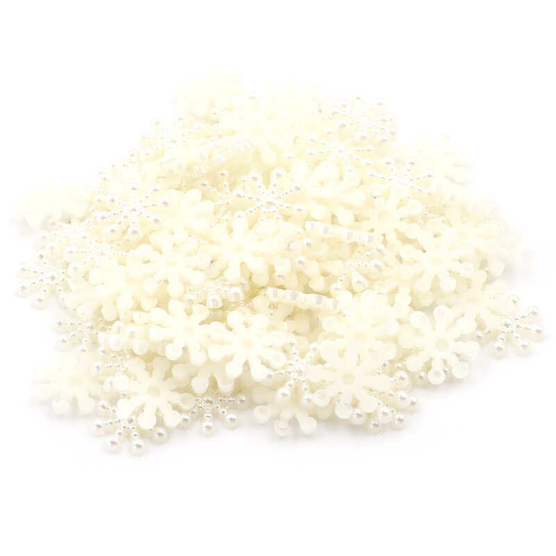 100pcs White Pearl Resin Snowflake Flatbacks Embellishments DIY Phone Christmas Decorations Scrapbooking Crafts 12mm