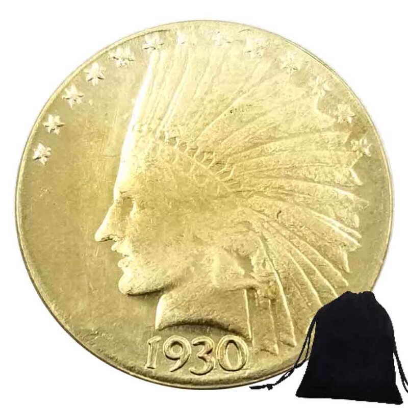 Koin seni pasangan lucu keluaran mewah 1930 US Liberty sepuluh-dollar/koin keputusan kelab malam/koin peringatan keberuntungan + tas hadiah