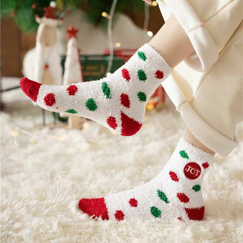 Elk Cartoon Snowman Floor Sleep Socks para mulheres, Home Socks, Tubo Médio, Meias de Natal, Coral Velvet Socks