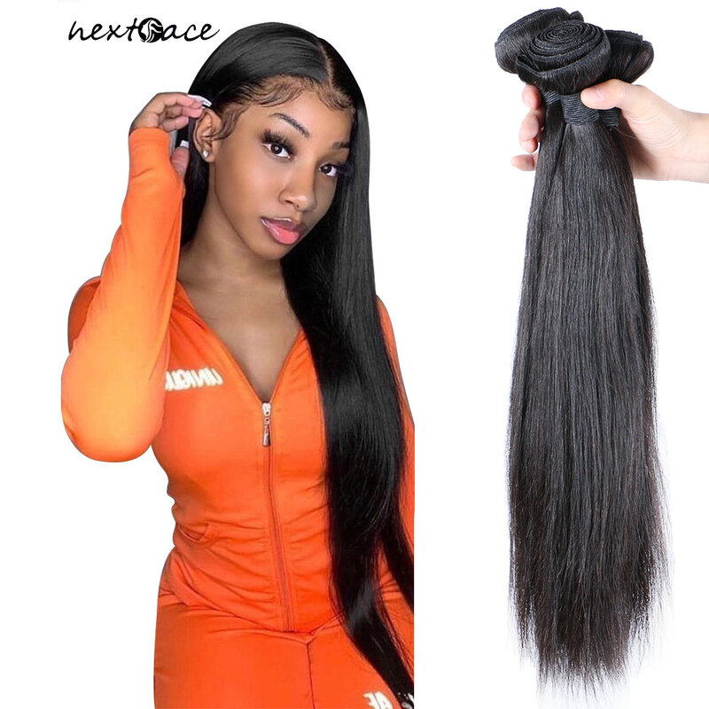 NextFace Peruvian Hair Straight Hair Bundles Natural Human Hair 10A Grade 20 22 24 26 28 inch Bone Straight Human Hair Bundles