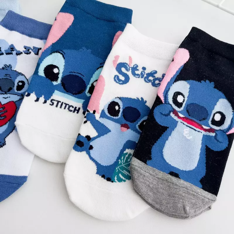 Stitch impresso meias dos desenhos animados para mulheres, meias curtas das meninas, tamanho único, bonito, barco, azul, 1 par, novo