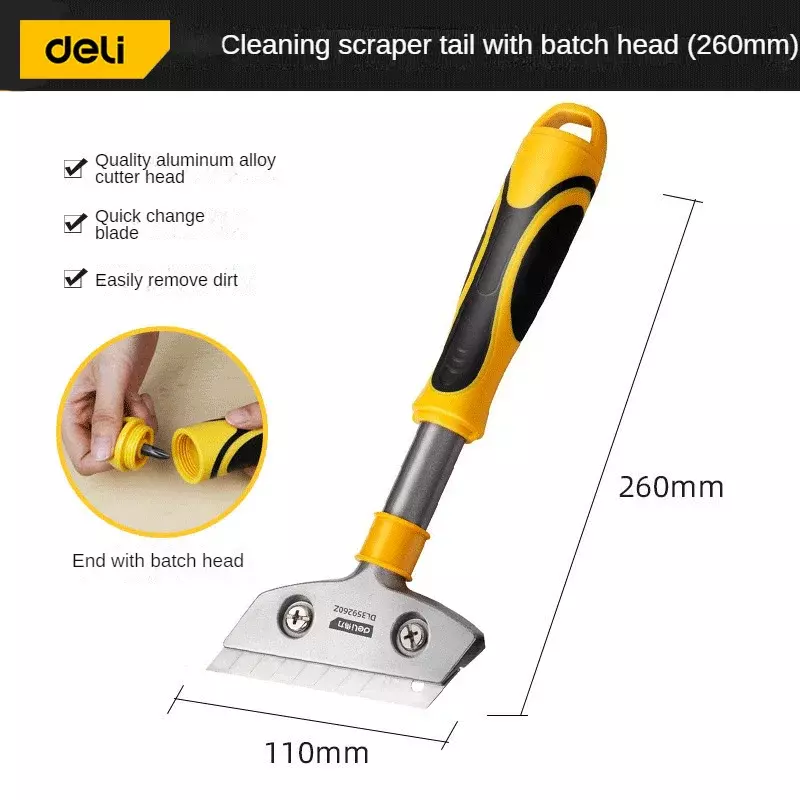 Deli New Good Quality Stainless Steel Wallpaper Paint Tiles Flooring Scraper 600 mm Remover With Blade Household Cleaning Tools