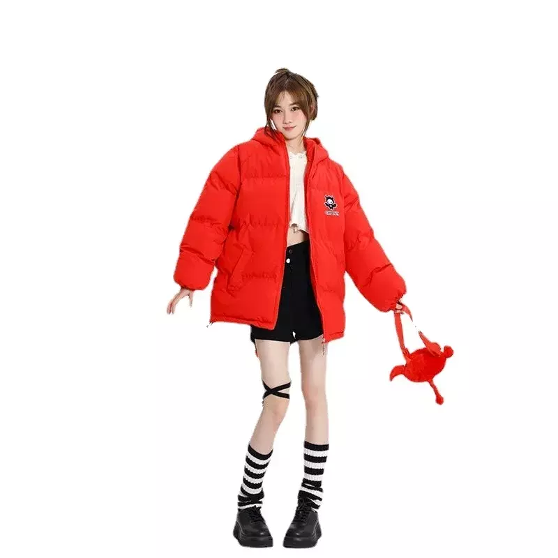 Abrigo de algodón con alas de diablo para mujer, traje de vuelo de calle alta, abrigo de algodón de estilo universitario japonés, suelto y a la moda, Invierno
