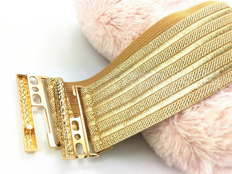 Moda damska elastyczna złota pasy damska sukienka gorsety paski ozdobne szeroki pas R2192