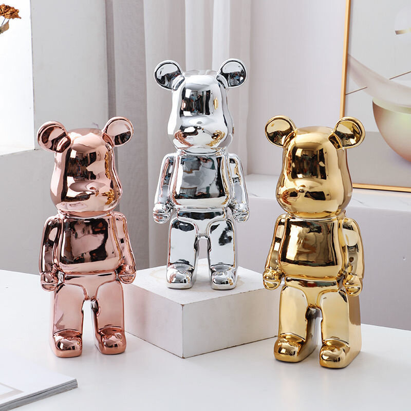 Nordic resina bearbricks 400% artesanato urso violento galvanoplastia escultura eletrônica ornamento decoração para casa sala de estar
