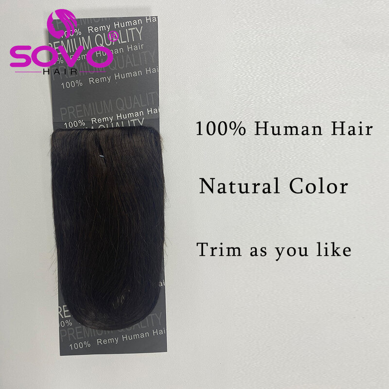 Flequillo de cabello humano para mujer, extensiones de cabello marrón, 2 Clips, 3D, corte Romo, Natural