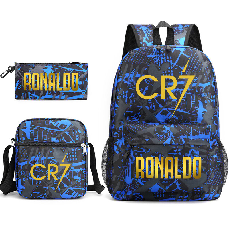 Conjunto de mochila con estampado de Ronaldo para niños, bolso escolar para estudiantes, bolso de hombro, estuche para lápices, juego universal de 3 piezas para niños y niñas