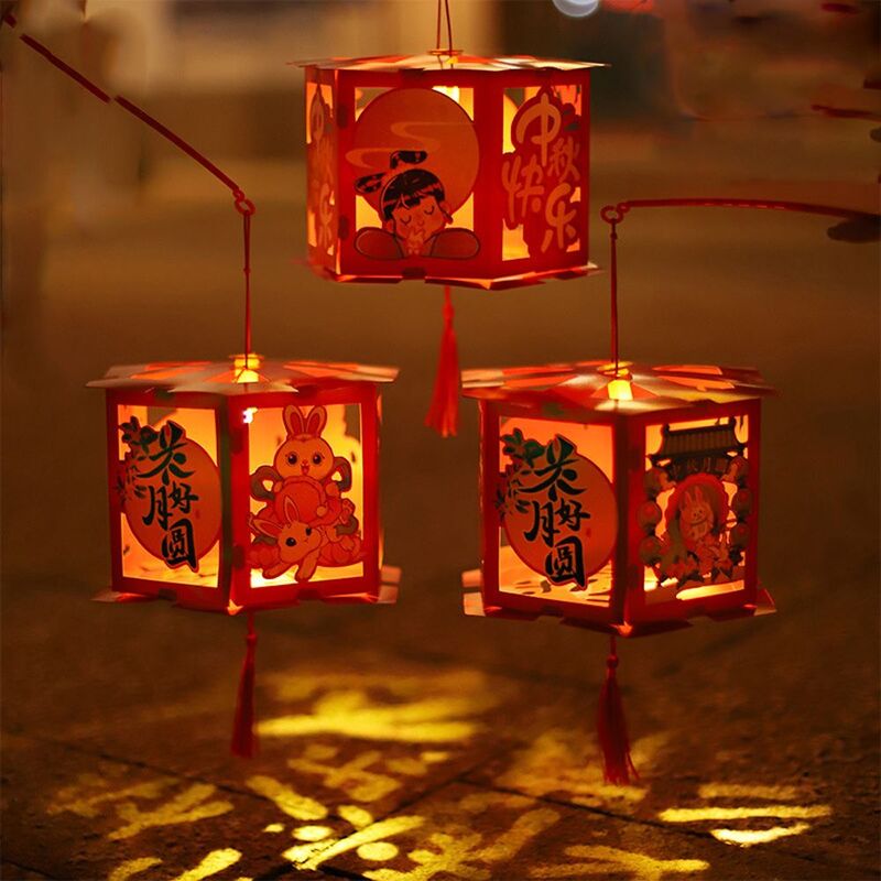 Schattige Retro Konijn Bloem Diy Oude Mid-Autumn Festival Projecties Vakantie Verlichting Chinese Stijl Lantaarn