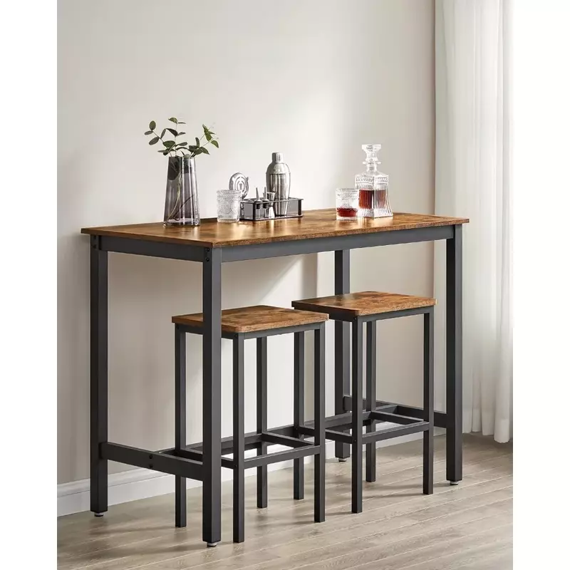 Bar table bar set with 2 bar stools, table set, rustic brown and black