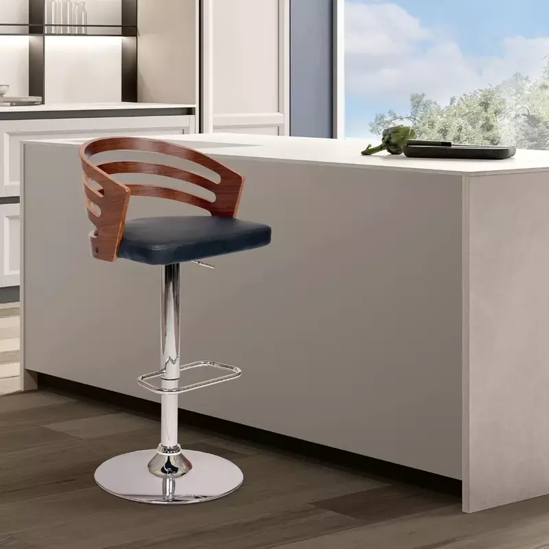 Stołek barowy obrotowy stołek barowy z czarna sztuczna skóra i chromowane wykończenie, regulowana wysokość 36-44 cali