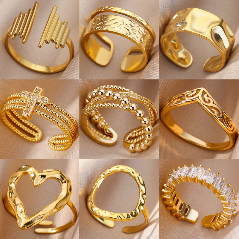 Cincin baja tahan karat untuk wanita estetika jantung warna emas cincin pernikahan tahan air perhiasan jari aksesoris gratis pengiriman hadiah