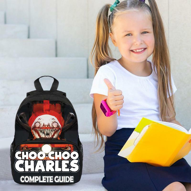 حقيبة كتب كلاسيكية للأطفال من رياض الأطفال حقيبة ظهر مطبوعة ثلاثية الأبعاد للرجال من Choo-Choo Charles حقيبة كتف عصرية للإناث للسفر للأطفال