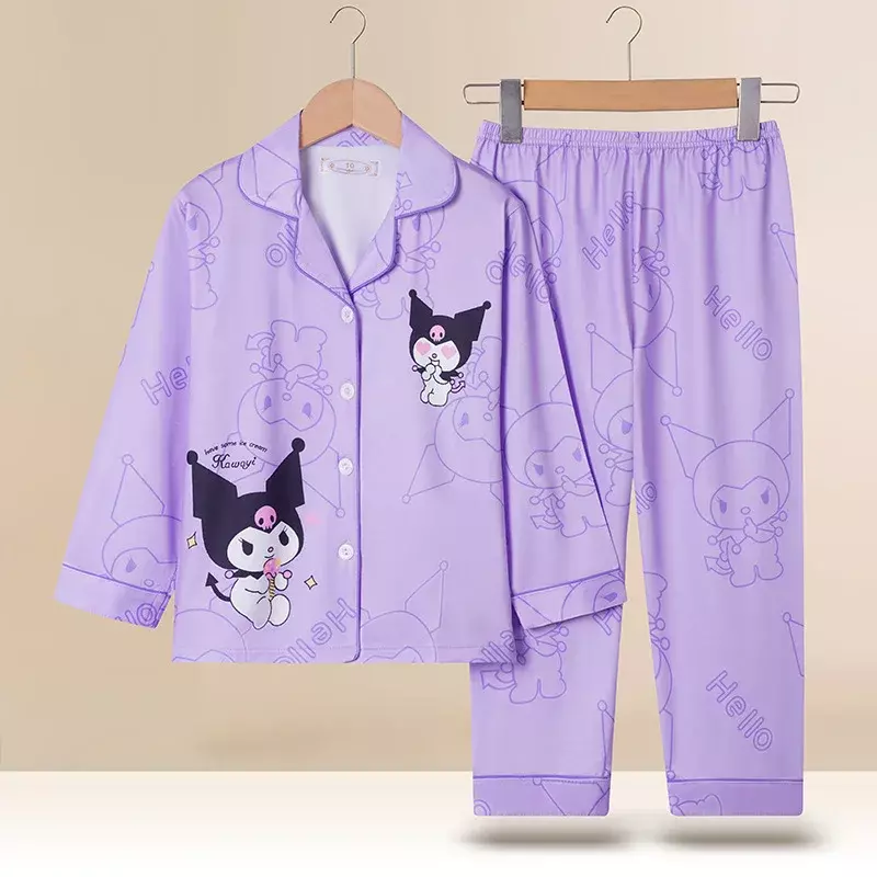 Pijama de dibujos animados Sanrio Cinnamoroll Kuromi My Melody para niños, cárdigan informal de manga larga con cuello vuelto, ropa de dormir para niñas, Primavera, nuevo